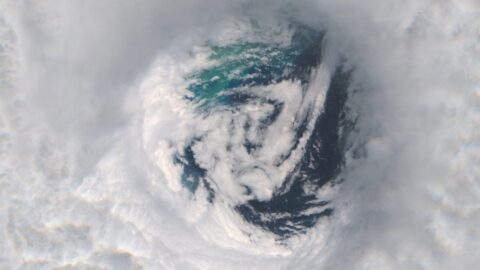 Satellite view of a hurricane eye over the ocean