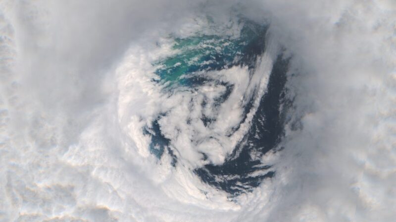 Satellite view of a hurricane eye over the ocean
