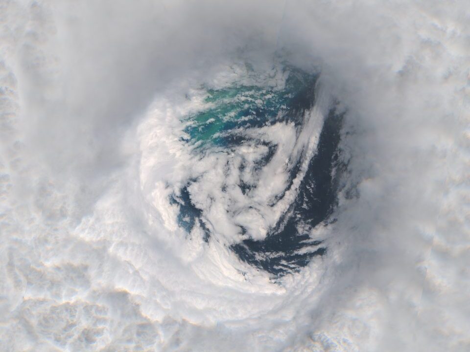 Satellite view of a hurricane eye over the ocean