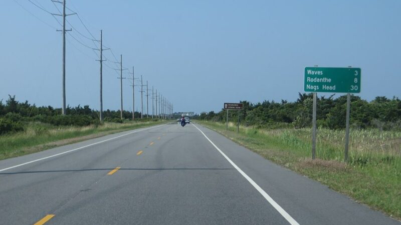 NC Highway 12 running through the Outer Banks toward Rodanthe