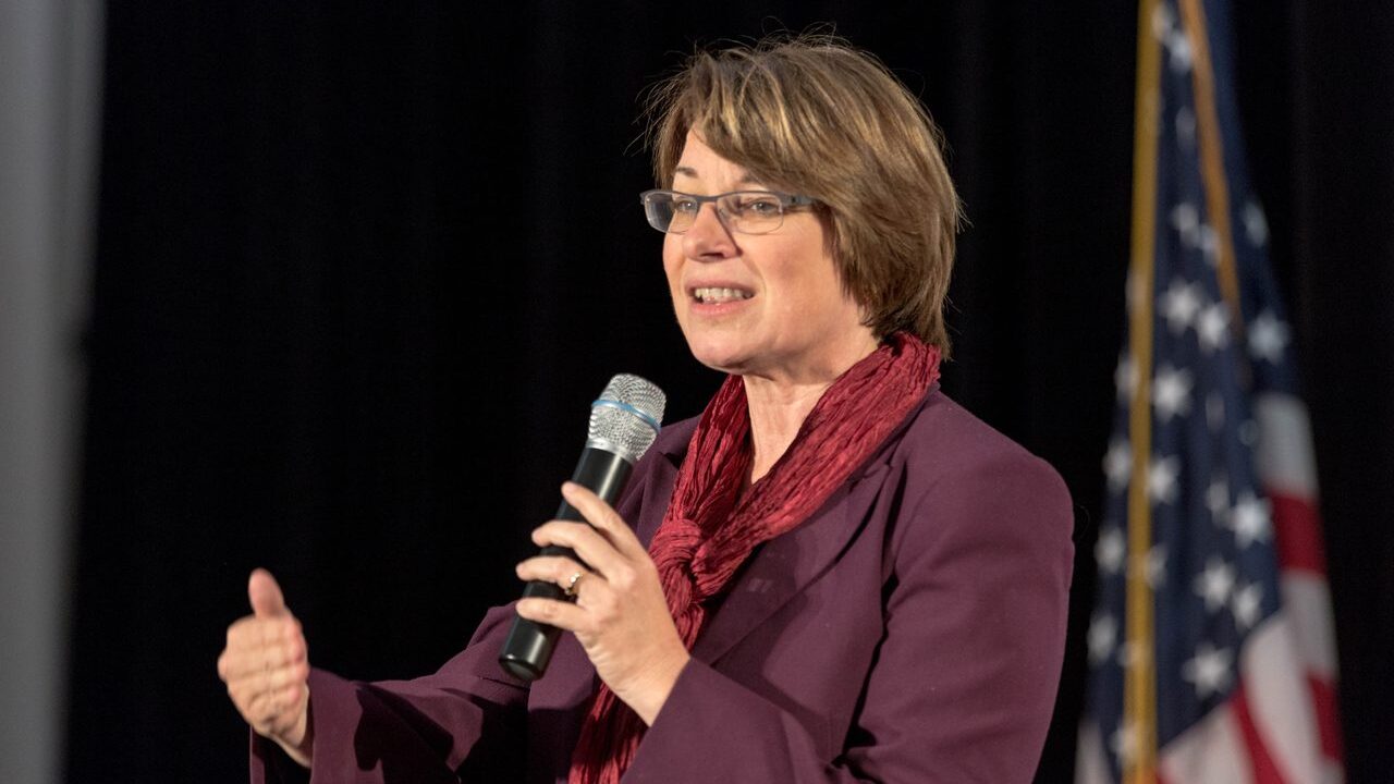 Amy Klobuchar speaking at a campaign event
