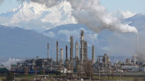 Oil refinery with distillation towers, the kind of energy infrastructure Ukraine has resumed targeting in Russia