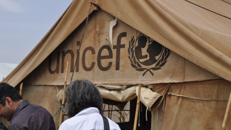 UNICEF humanitarian tent in Sudan displacement camp