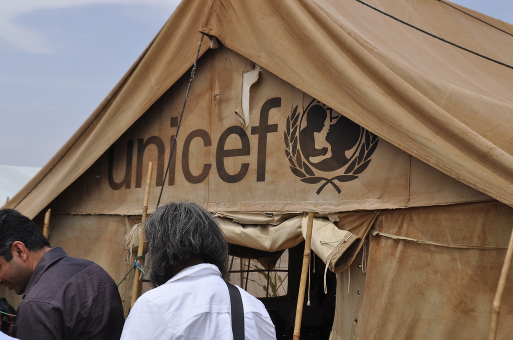 UNICEF humanitarian tent in Sudan displacement camp